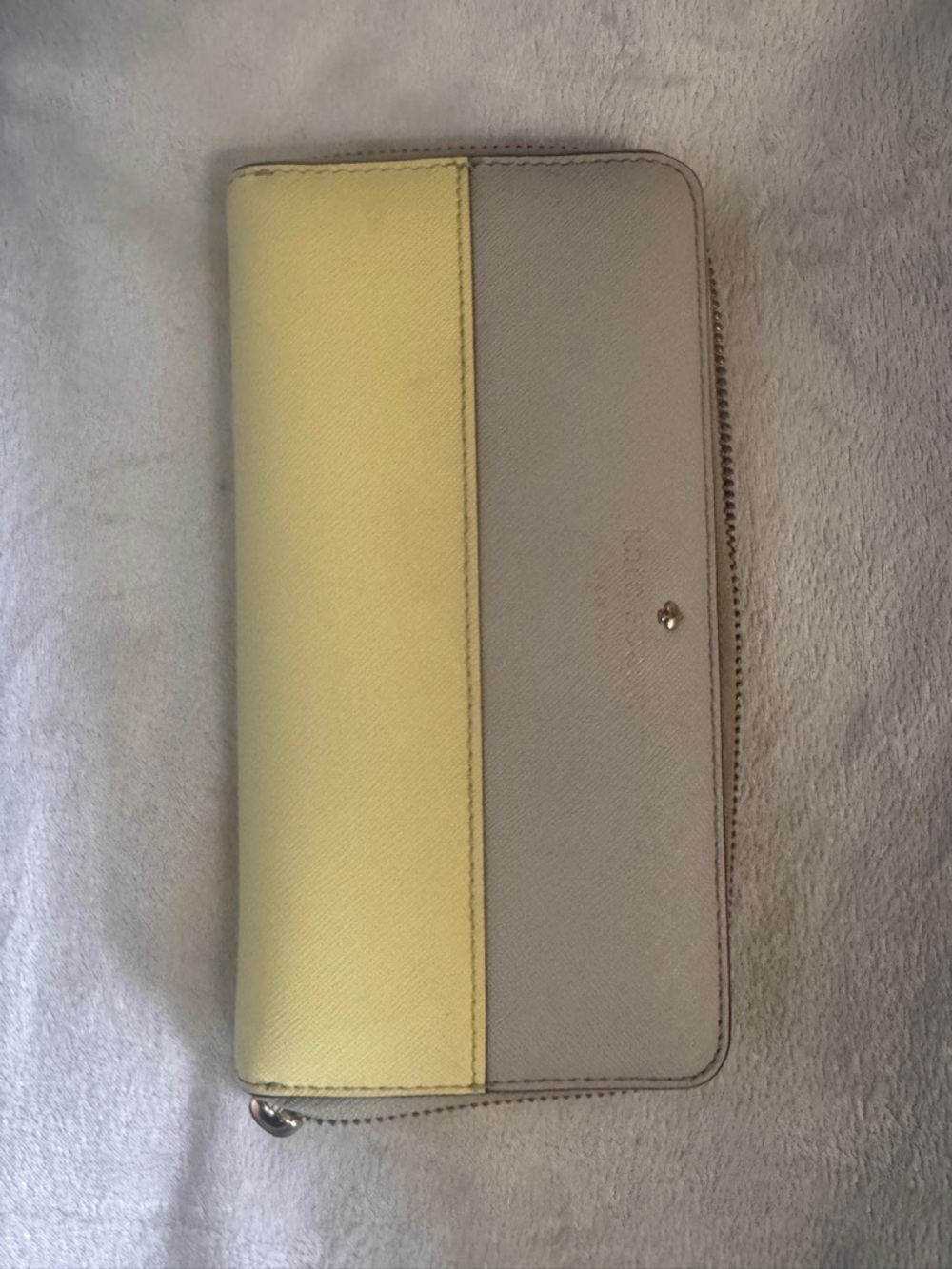 kate spade Pale Yellow and Light Taupe Zip Card Wallet